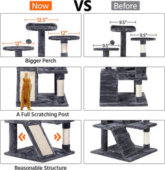 Cat Tree Climbing Tower Sisal Scratcher, Condo & Plush Beds 140Cm