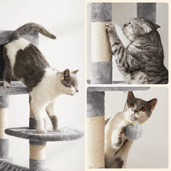 Multi-Level Cat Condo Tree Tower with Scratching Posts & Hammock 143Cm