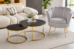 Modern Velvet Accent Chair & Nesting Coffee Table Set- Combo Set