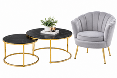 Modern Velvet Accent Chair & Nesting Coffee Table Set- Combo Set