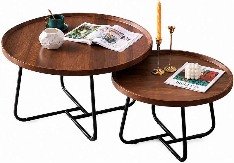 Industrial Durable Round Nesting Tables 2 Piece Coffee & End Table Set