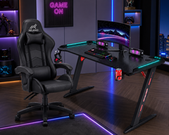 Gaming Desk with RGB Lights & Relaxio Gaming Chair – Black Combo set