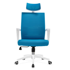 Blue office chair with white base on a white background