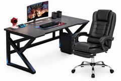 Ergonomic 100CM Gaming Desk & Leather Back Massage Office Chair with Footrest - Combo Setup