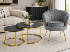 Modern Velvet Accent Chair & Nesting Coffee Table Set- Combo Set