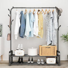 Garment Rack with Storage Shelves & Coat/Hat Hooks