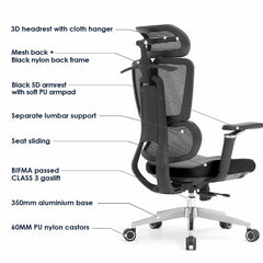 Premium Ergonomic Mesh Office Chair with Adjustable 3D Headrest, 5D Armrests & Reclining Back Support