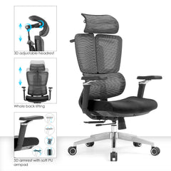 Premium Ergonomic Mesh Office Chair with Adjustable 3D Headrest, 5D Armrests & Reclining Back Support