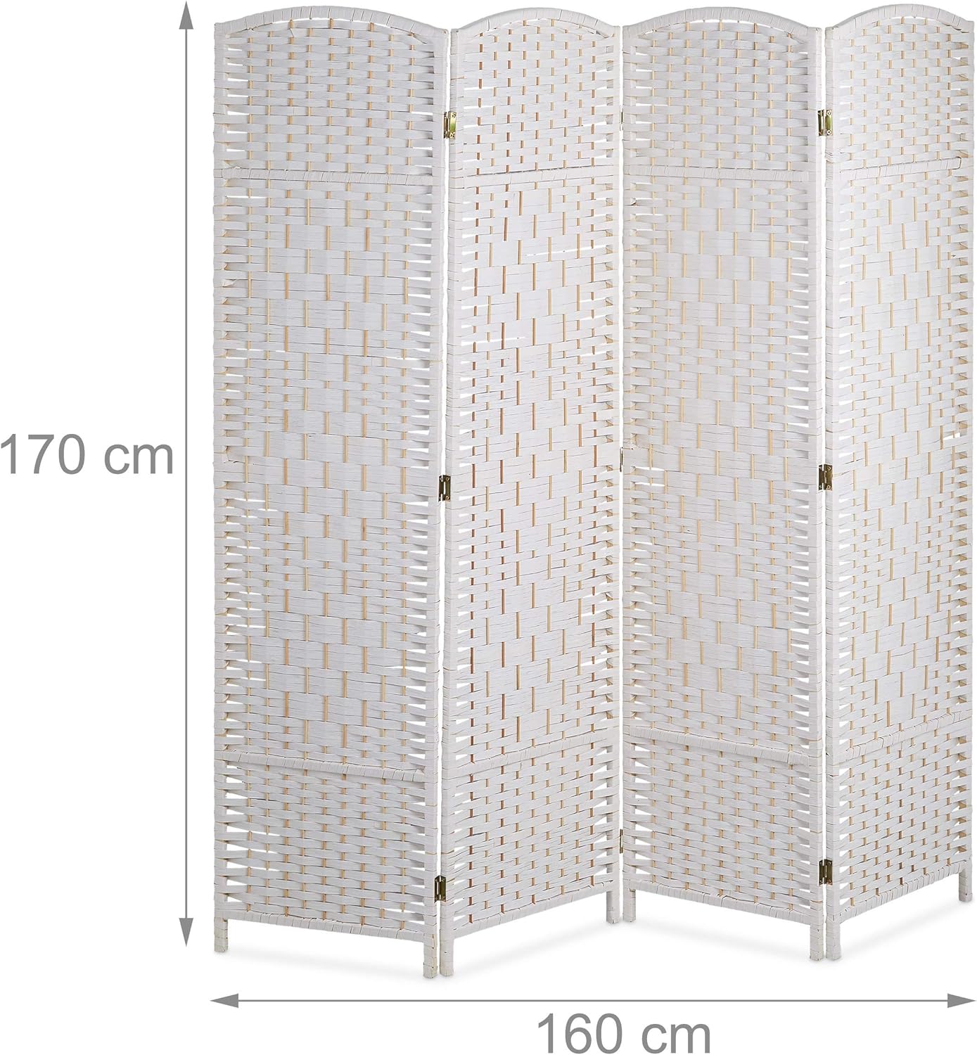White Ruffle Divider White woven room divider with dimensions on a white background