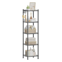 5-Tier Metal Bathroom and Kitchen Shelf with 5 PP Rustic Brown Shelf Liners
