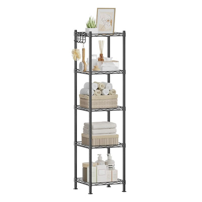 5-Tier Metal Bathroom and Kitchen Shelf with 5 PP Rustic Brown Shelf Liners