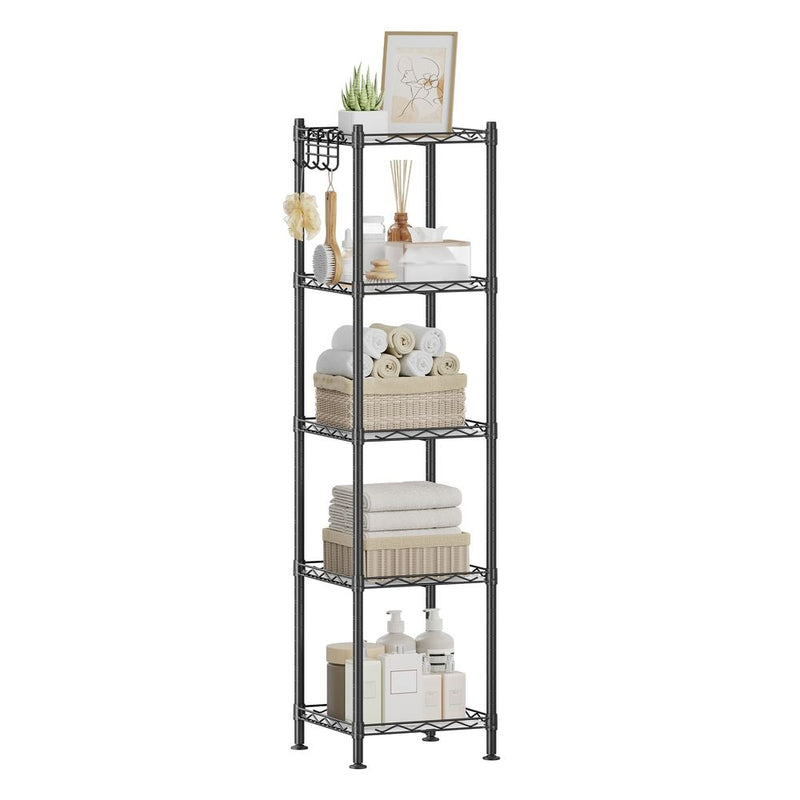 5-Tier Metal Bathroom and Kitchen Shelf with 5 PP Rustic Brown Shelf Liners