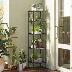 5-Tier Metal Bathroom and Kitchen Shelf with 5 PP Rustic Brown Shelf Liners