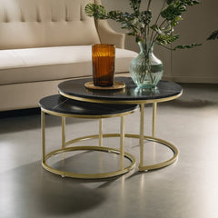 Modern Velvet Accent Chair & Nesting Coffee Table Set- Combo Set