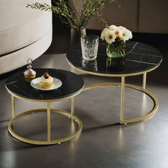 Modern Velvet Accent Chair & Nesting Coffee Table Set- Combo Set