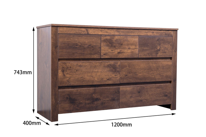 Dark Oak 7-Drawer Lowboy Dresser