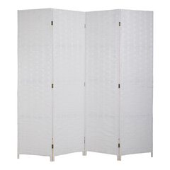 Folding Room Divider 4-Panel Wood Mesh Hand-Woven Portable Partition Screen