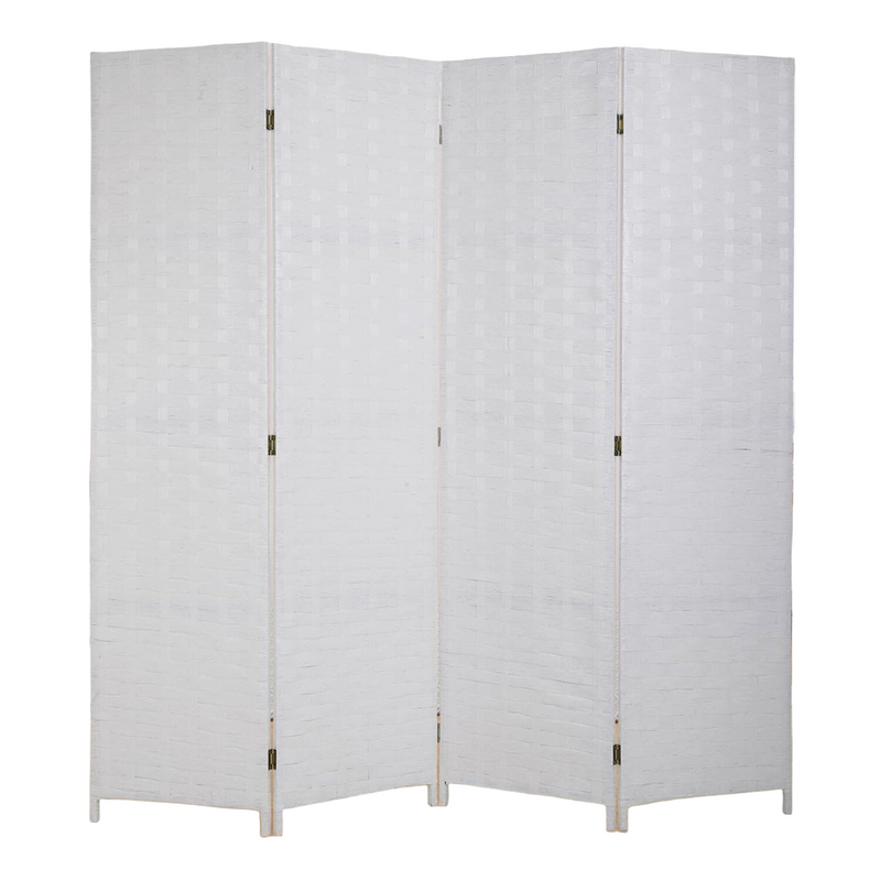 Folding Room Divider 4-Panel Wood Mesh Hand-Woven Portable Partition Screen
