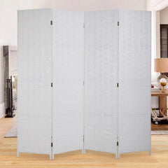 Folding Room Divider 4-Panel Wood Mesh Hand-Woven Portable Partition Screen