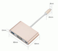 Type C HUB toVGA+USB 3 in 1 USB C HUB Adapter Cable